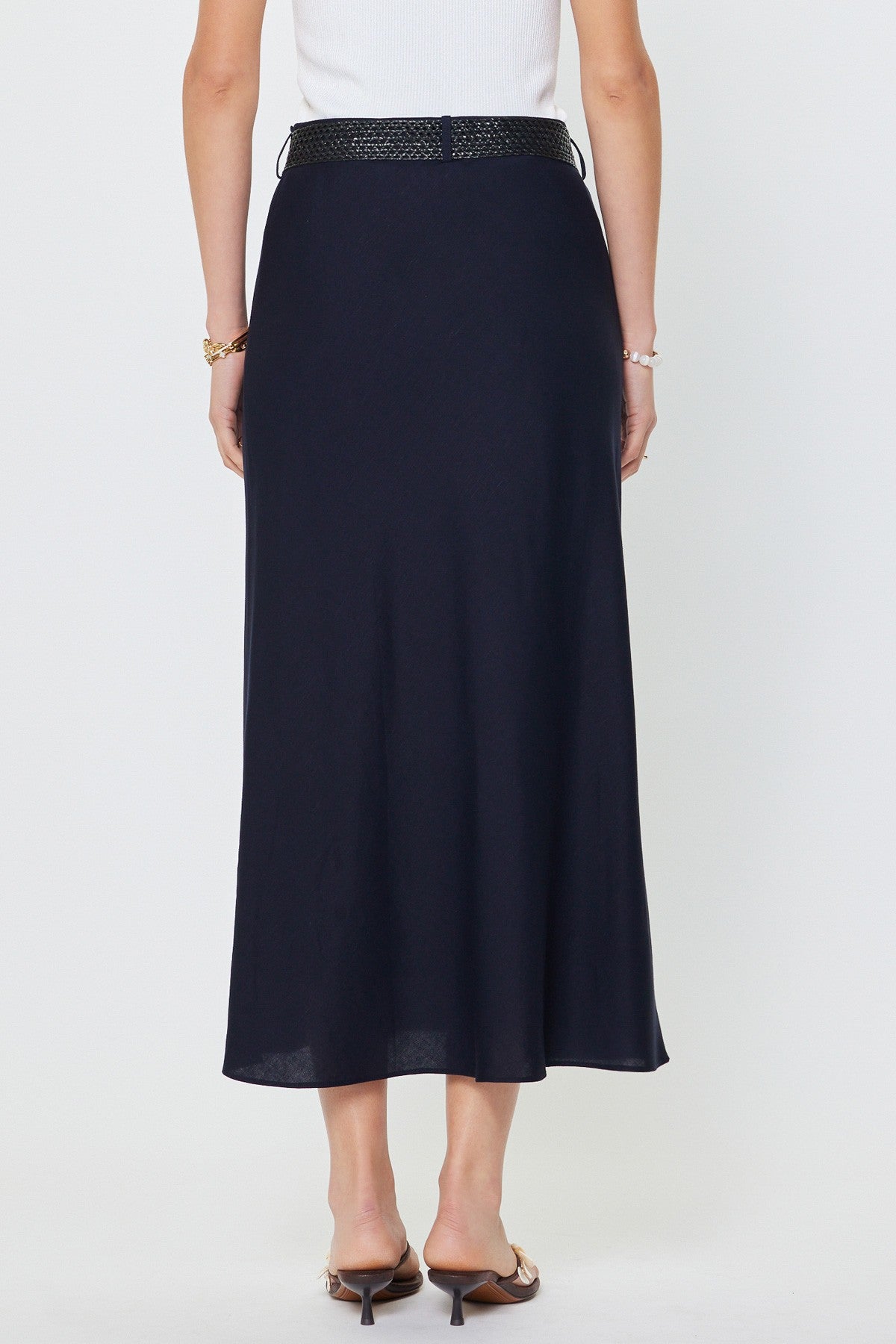 Current Air Crystal Linen Blend Maxi Skirt W/raffia Belt