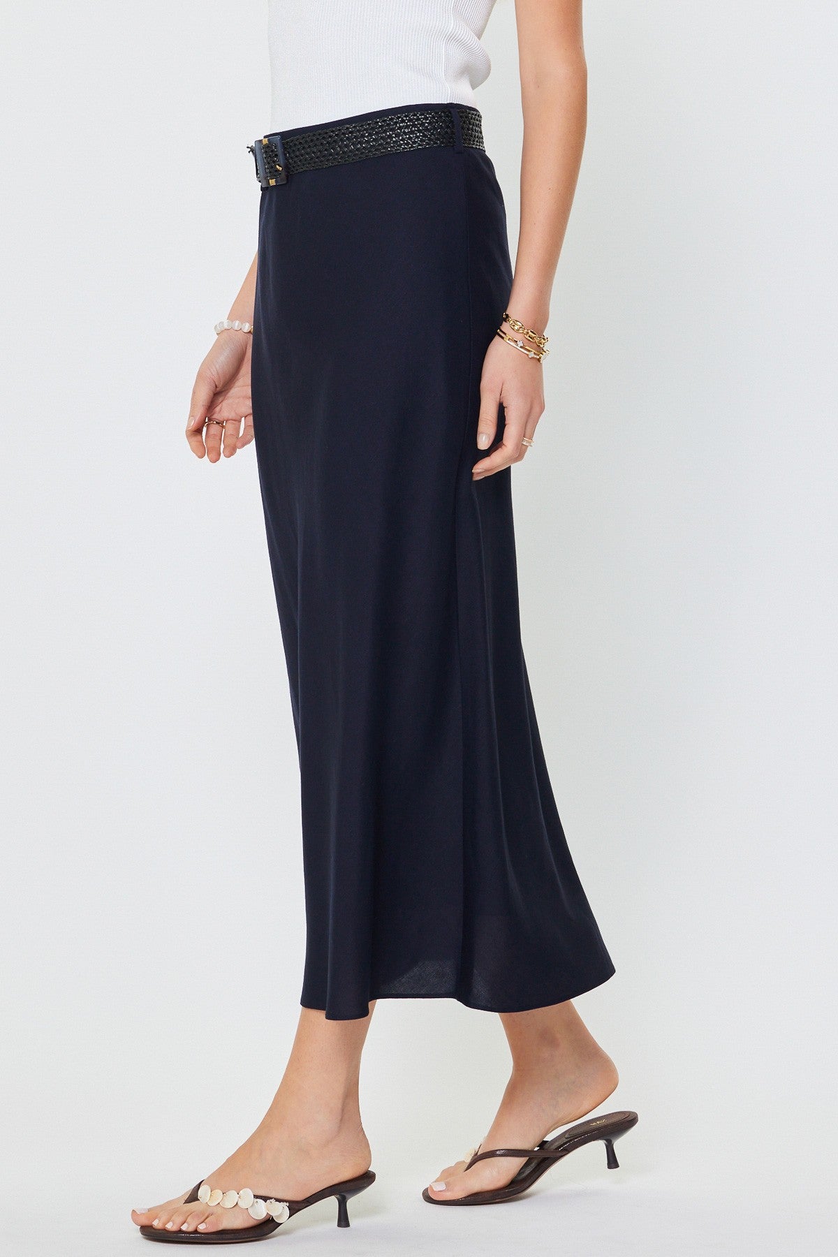 Current Air Crystal Linen Blend Maxi Skirt W/raffia Belt