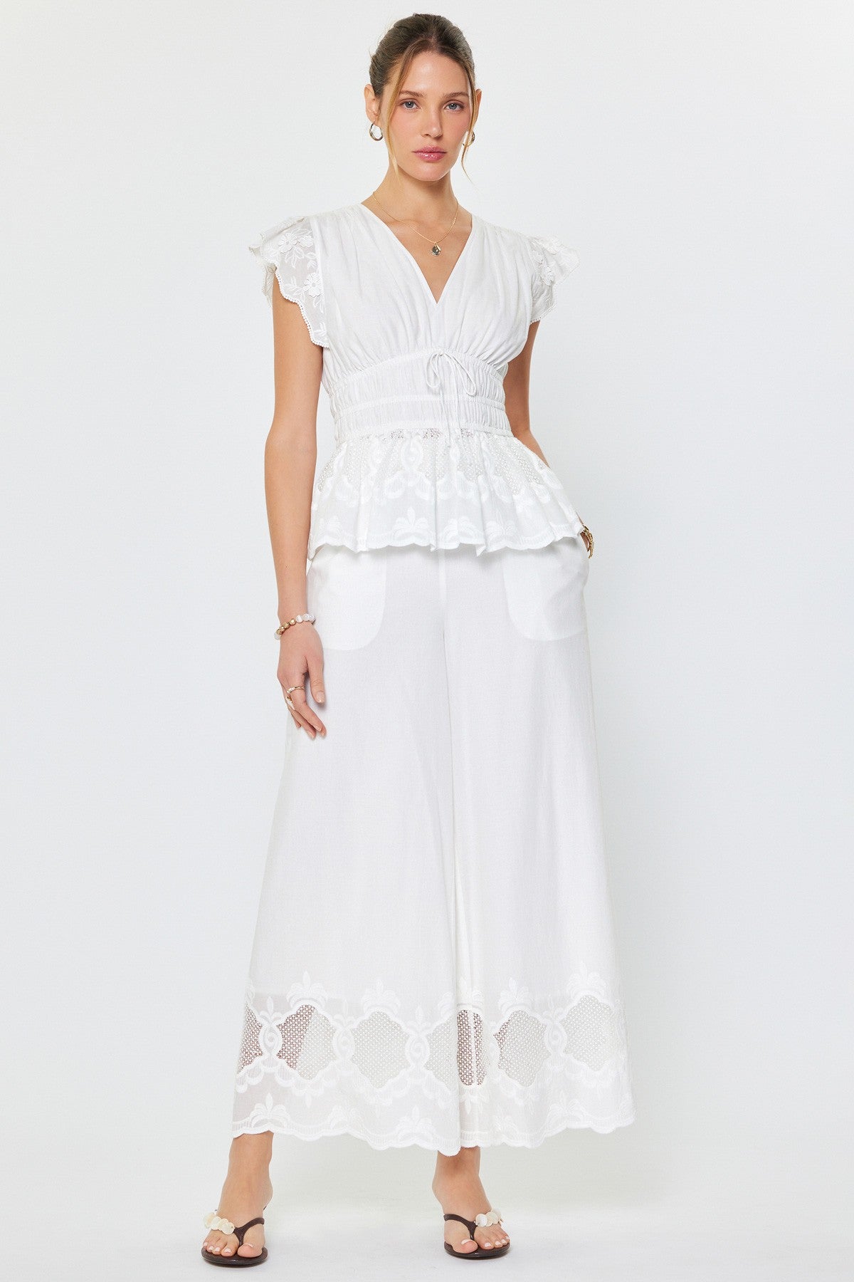 Current Air Layla Embroidered Wide Leg Pants