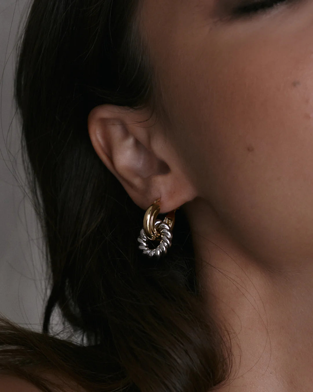 LUV AJ Two-Tone Rope Interlock Hoop Earrings