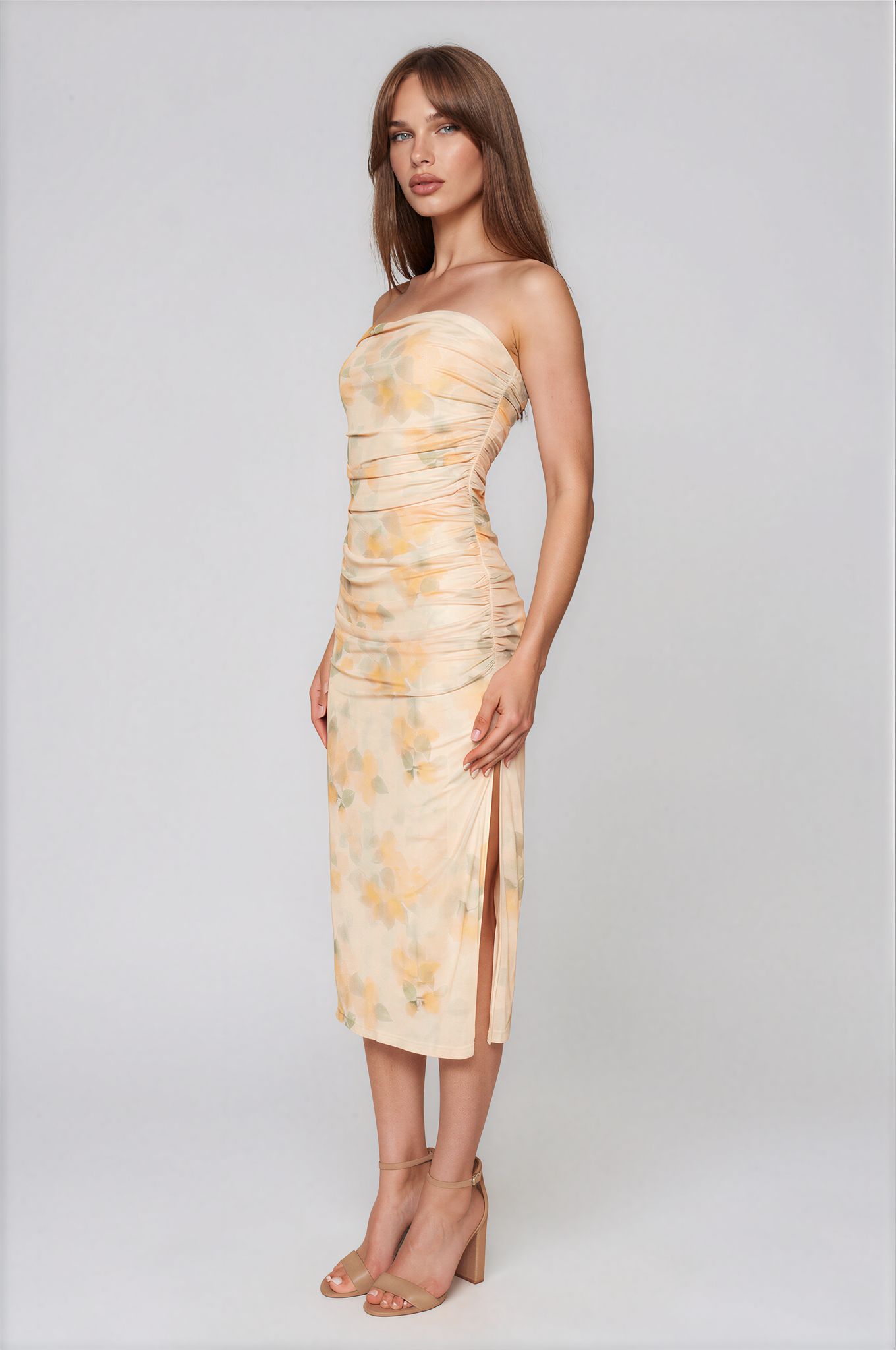 Toni Floral Strapless Midi Dress