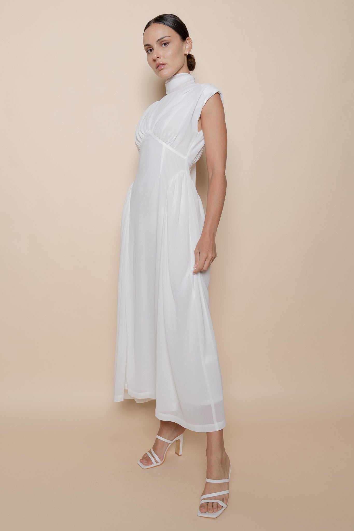 Sasha White Mock Neck Midi Dress
