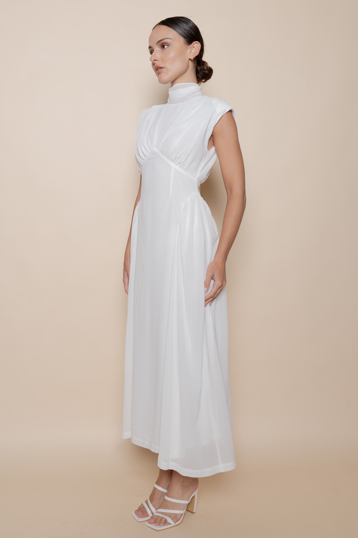 Sasha White Mock Neck Midi Dress