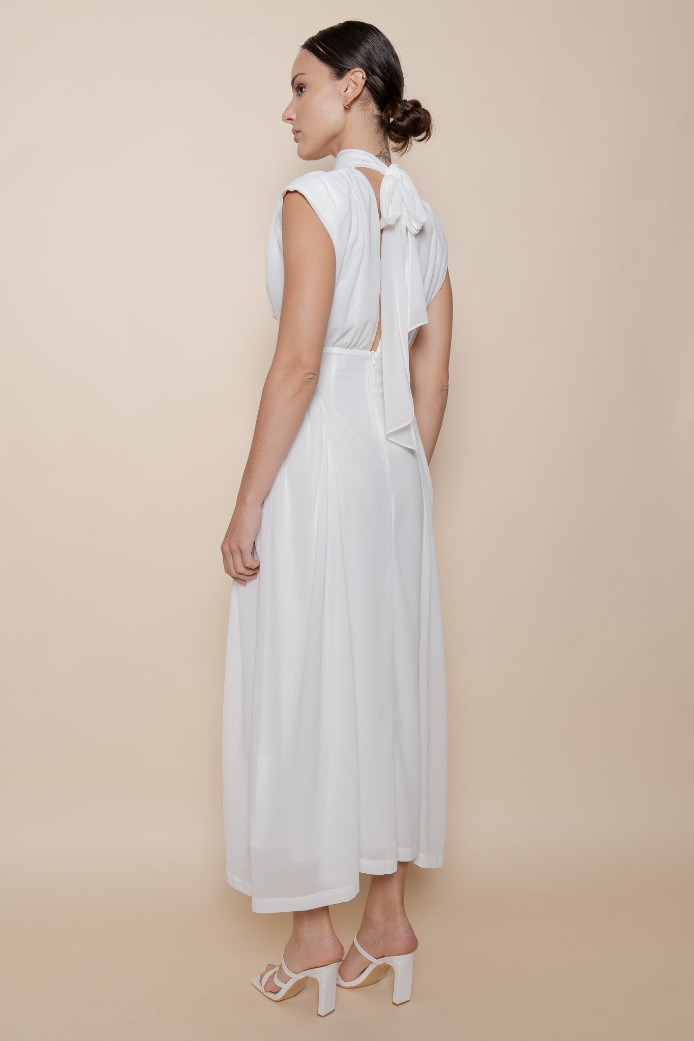 Sasha White Mock Neck Midi Dress