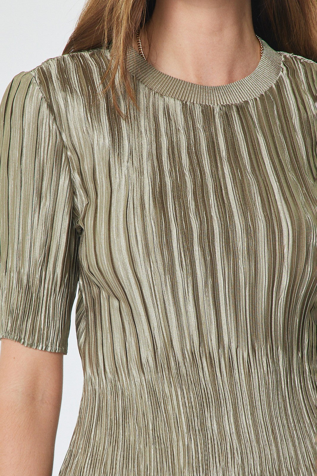 Tanya Olive Pleated Short Sleeve Top