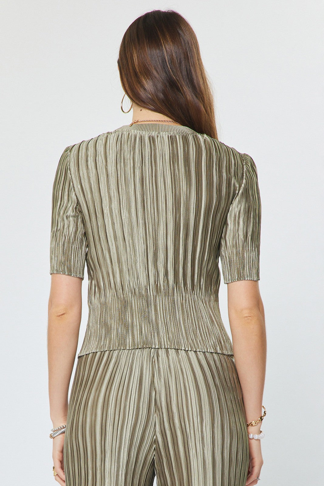 Tanya Olive Pleated Short Sleeve Top