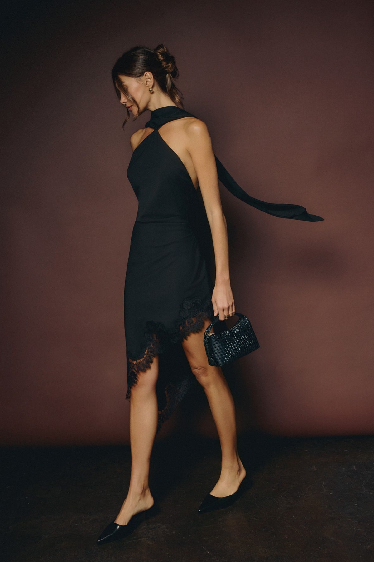 Dress Forum Lexxi Halter Lace Asymmetrical Midi Dress