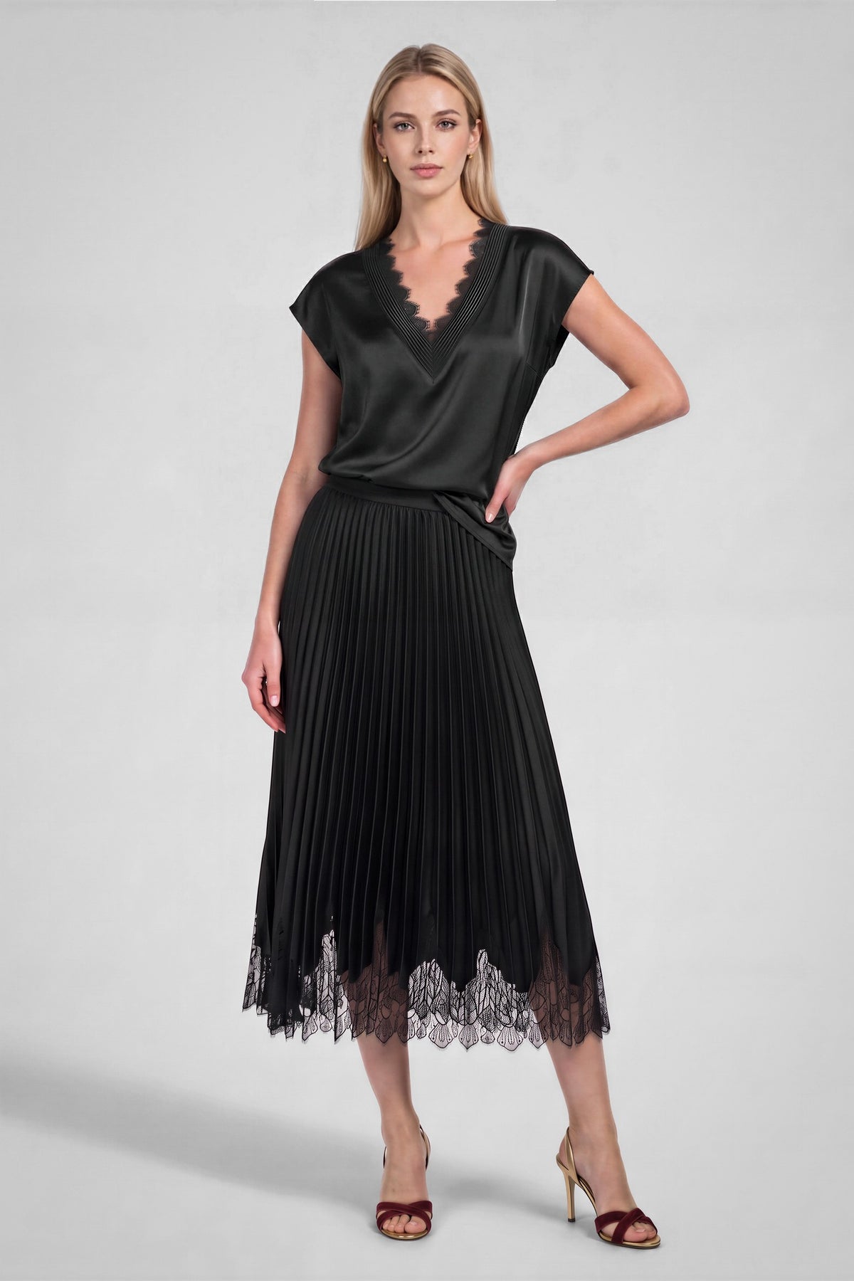 Patty Lace Satin Top Black
