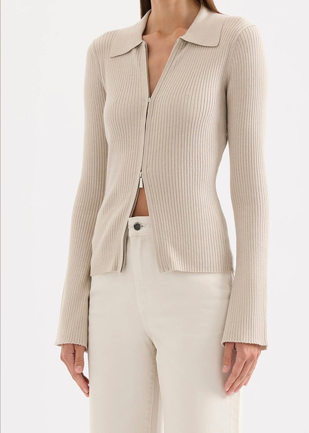 Betina Zip Front Knit Mink