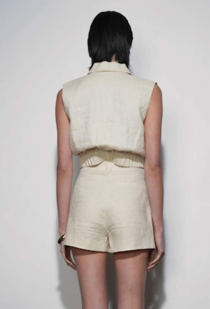 Haisley Linen Lapel Stone Vest With Elastic Hem