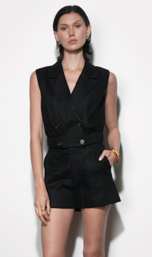 Haisley Black Linen Shorts