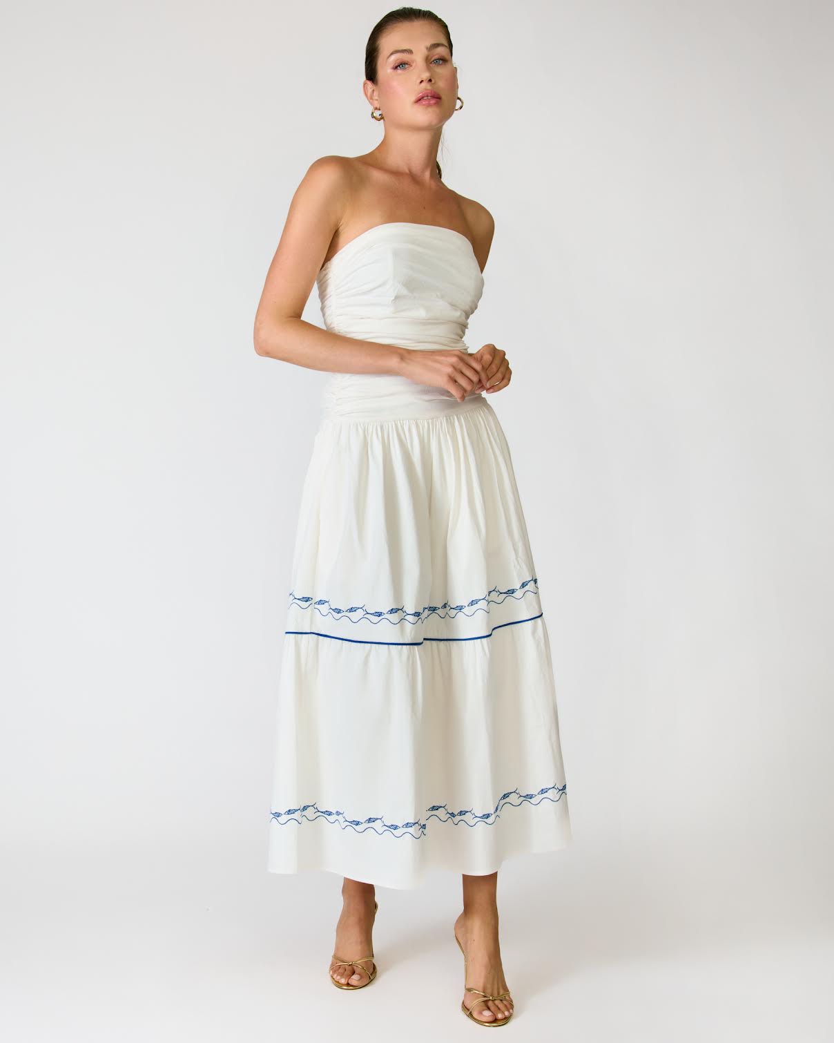 Line & Dot Oia White & Blue Dress