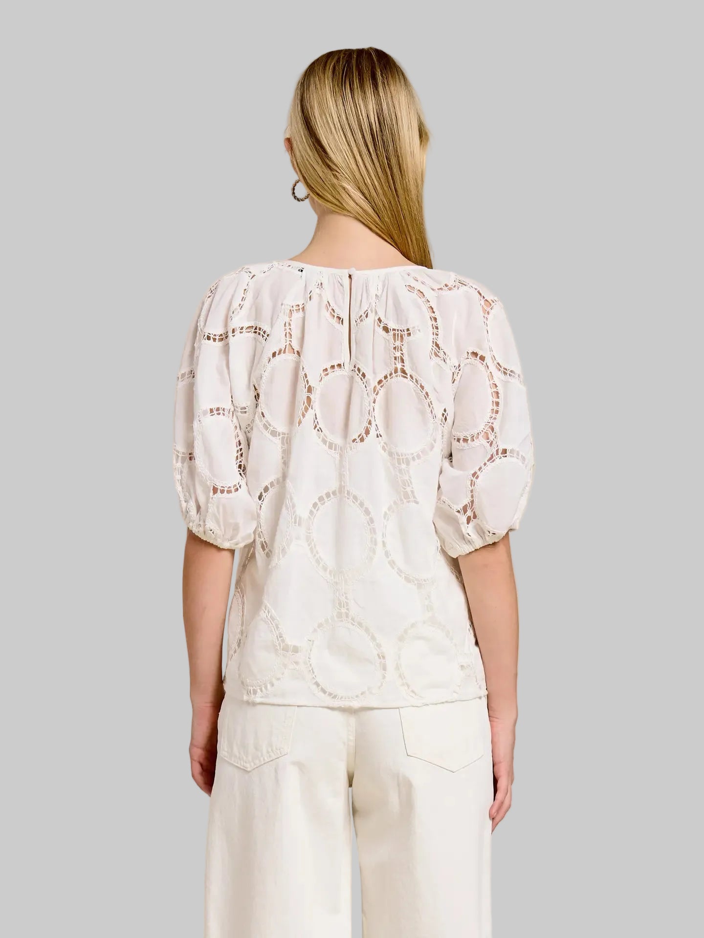 Flat White Bloom Eyelet White Blouse