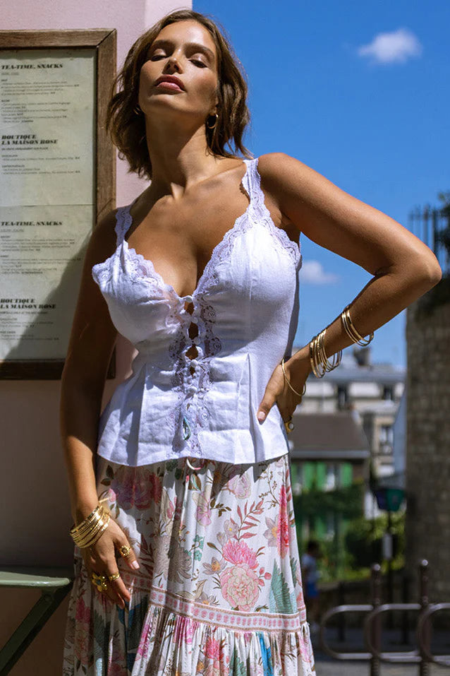 Maggie Lace Linen Tank Top