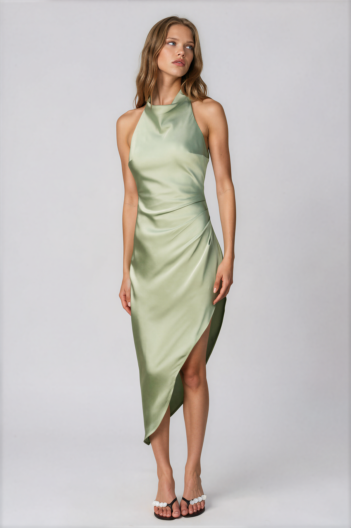 eliza asymmetric dress Sage Halter Asymmetrical 2000s prom fashion |