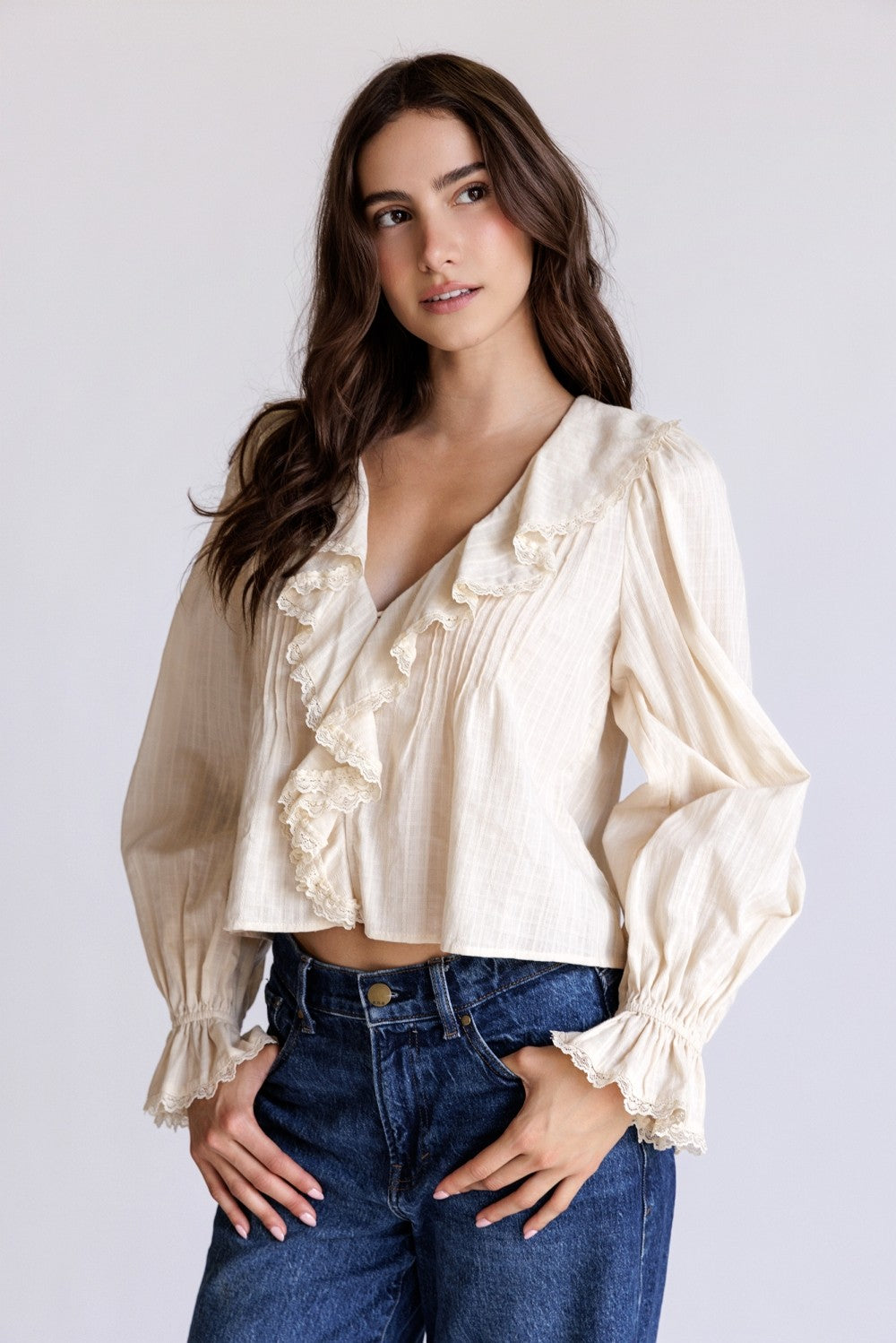 Adhara Cream Ruffle V-Neck Blouse