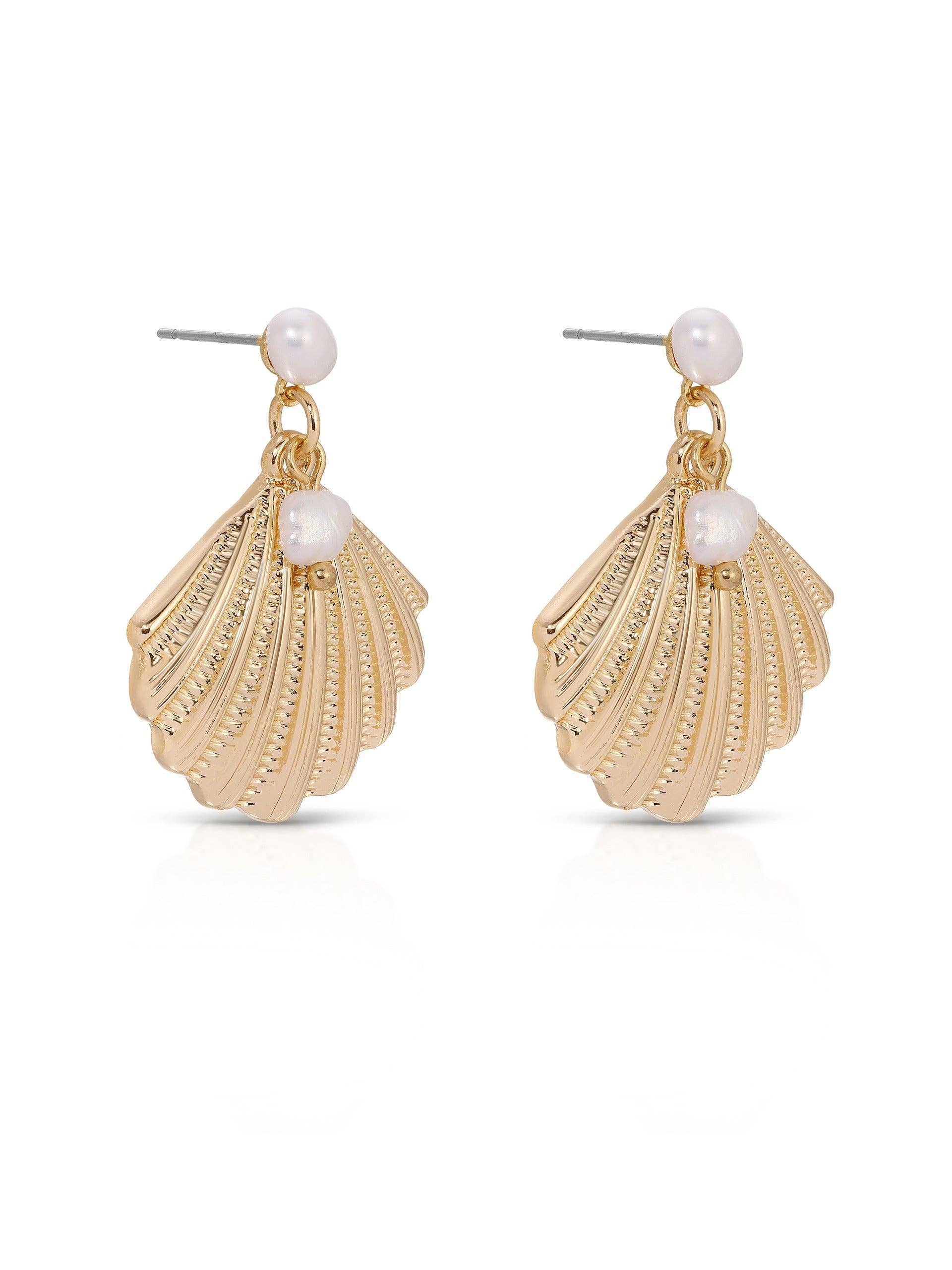 Scallop Shell Zinc And Pearl Earrings