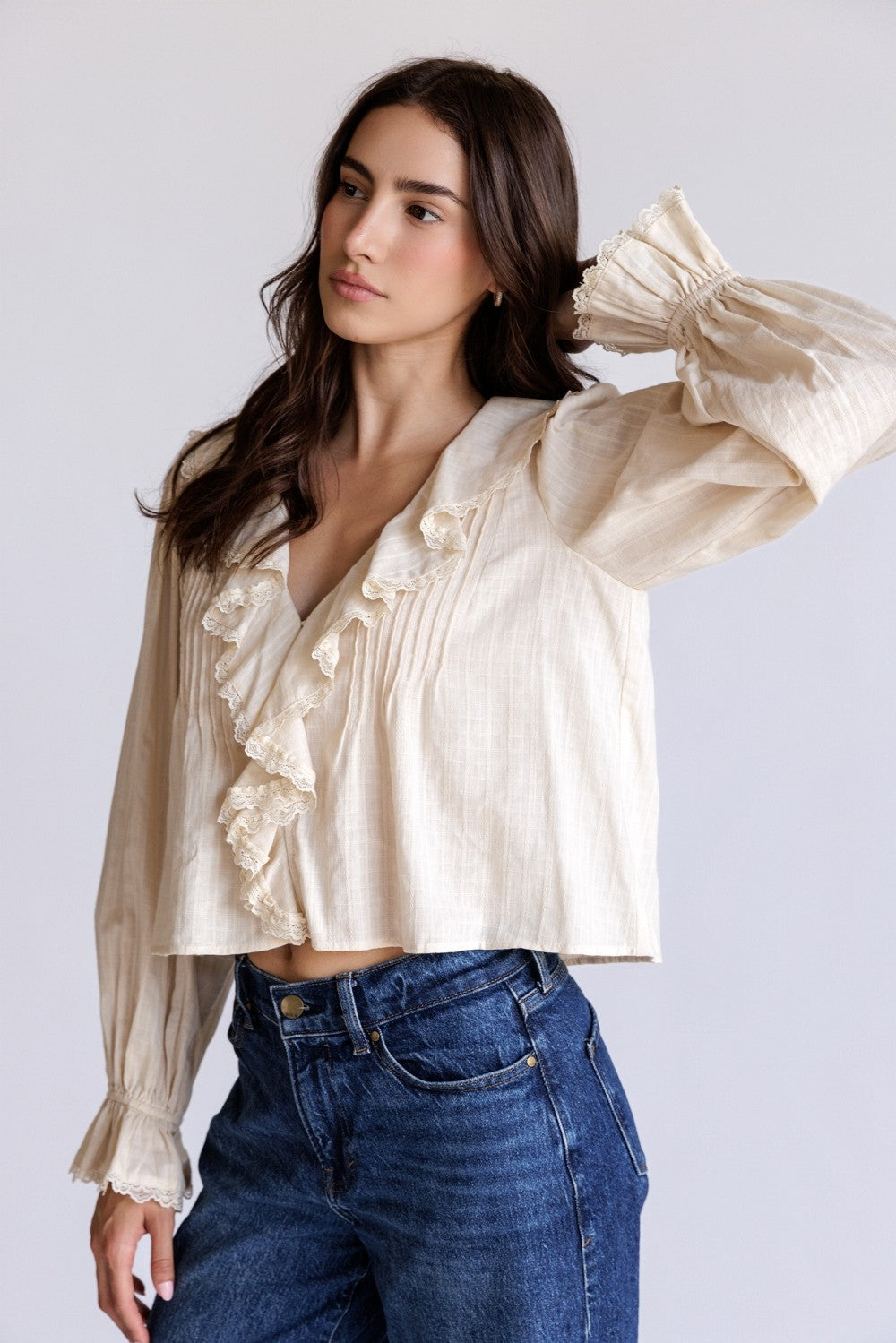 Adhara Cream Ruffle V-Neck Blouse