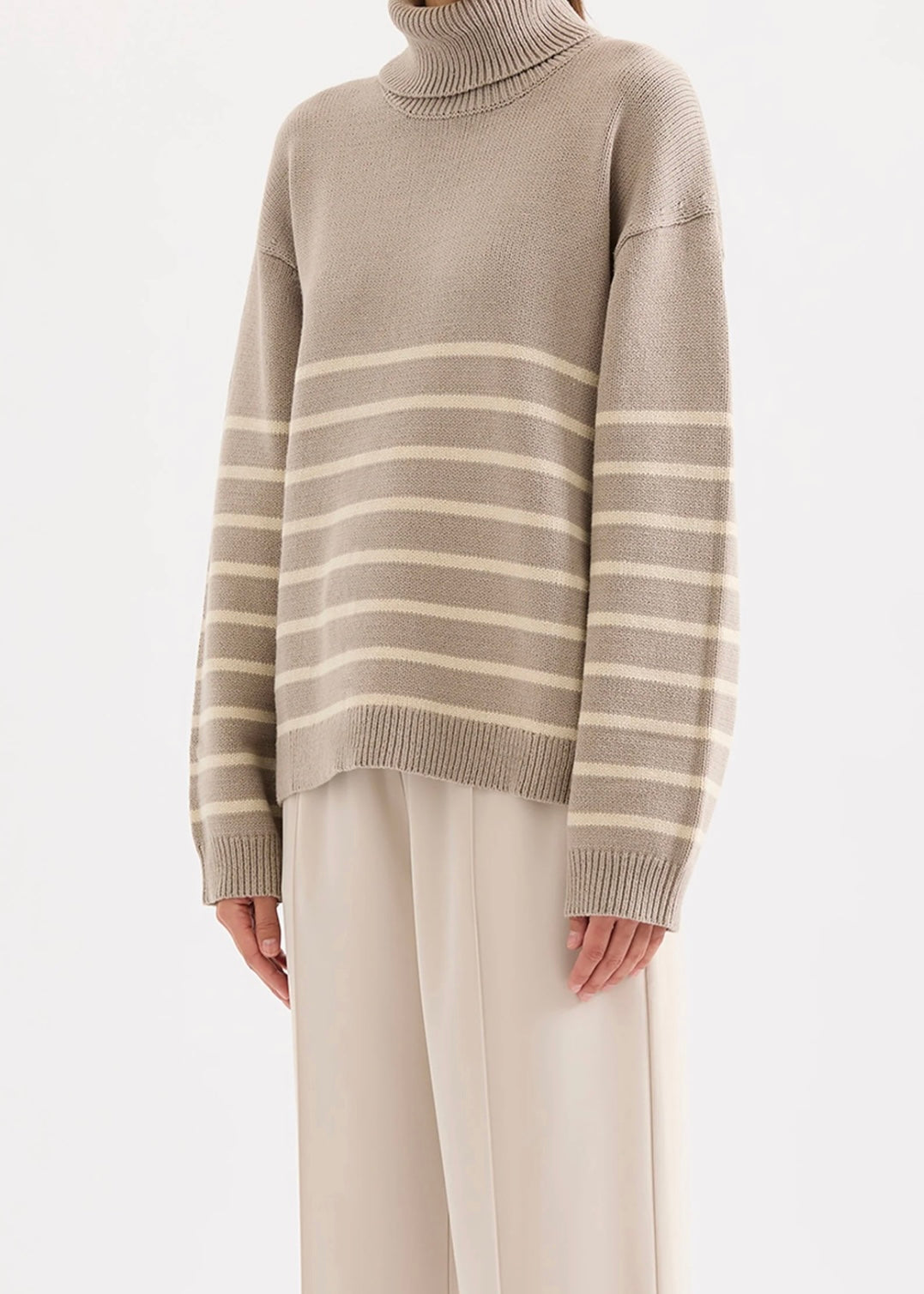 Venus Turtleneck Knit Mink Stripe