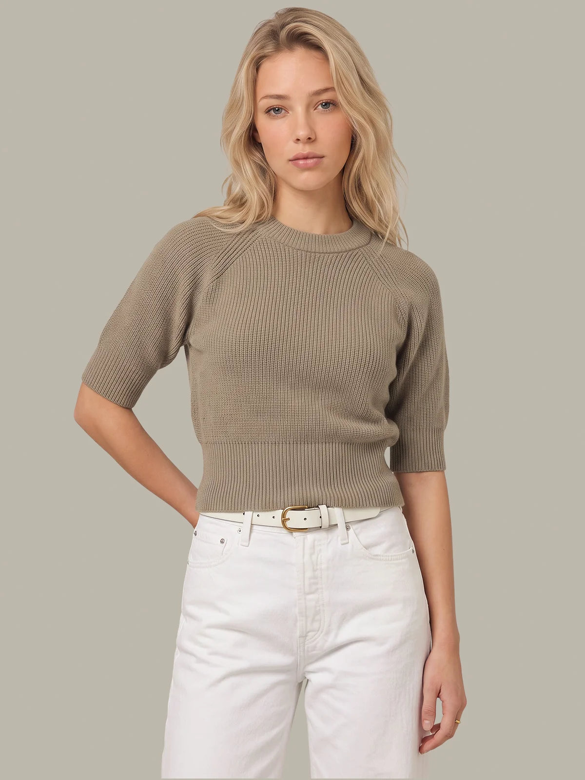 525 Cornelia Rib Crew Pullover Mushroom Heather