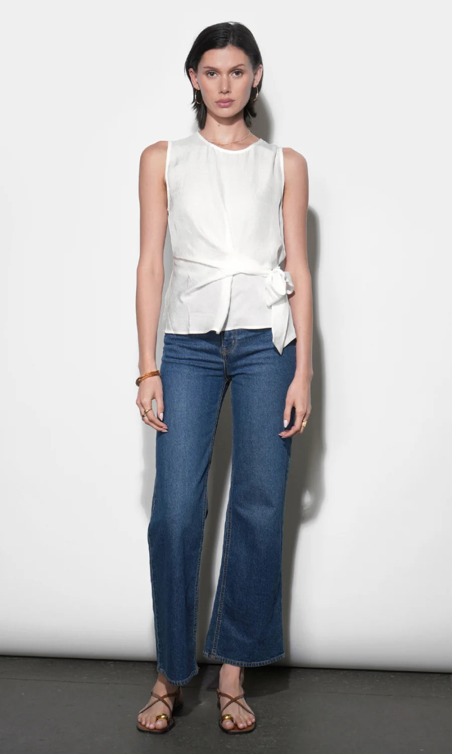 Lola Ivory Sleeveless Side Tie Blouse