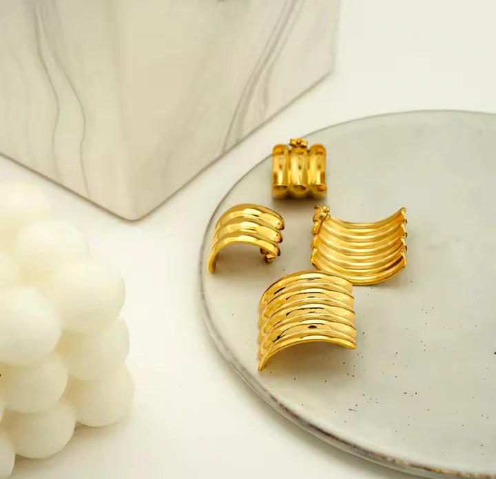 Tanya Wave Stud Earrings | Gold Stainless Steel