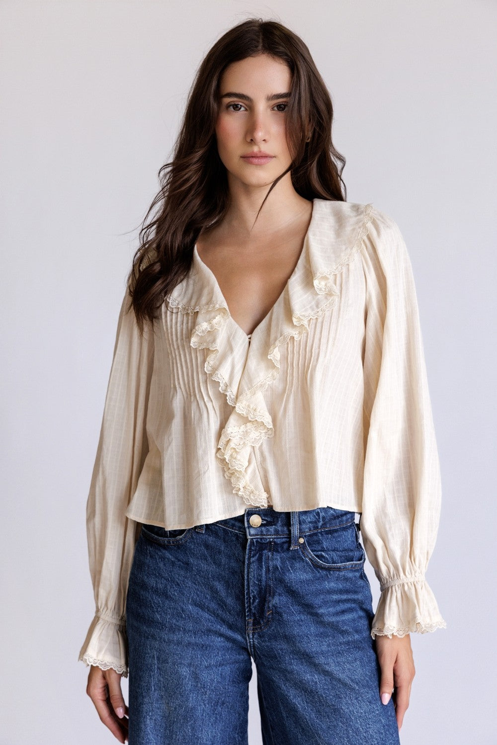 Adhara Cream Ruffle V-Neck Blouse