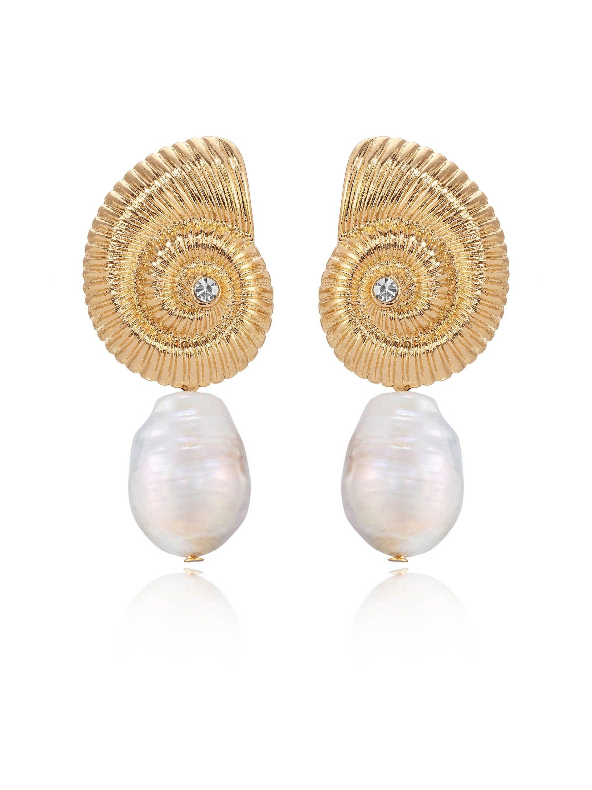Nautilus Shell Freshwater Pearl Earrings