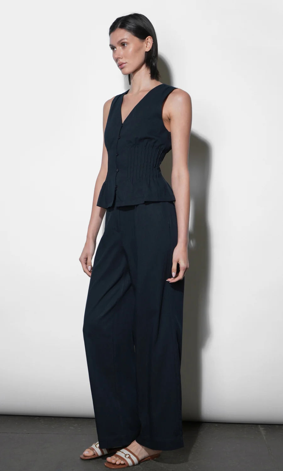 Greylin Lily Pintuck Navy Sleeveless Top