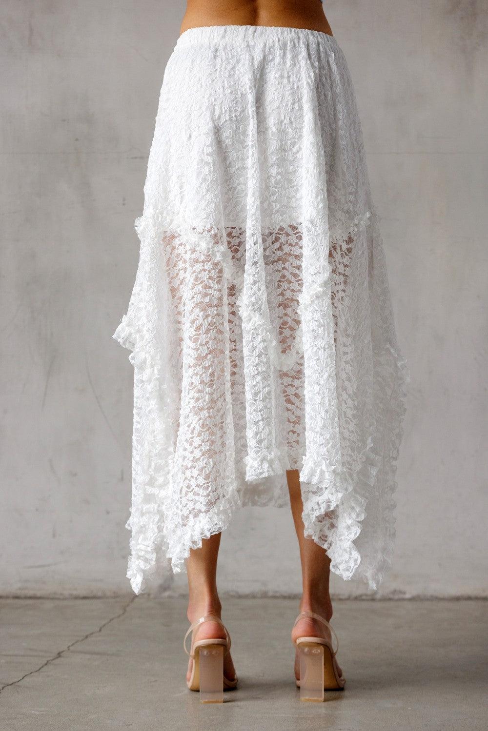 Grace Lace Asymetrical Midi Skirt | White