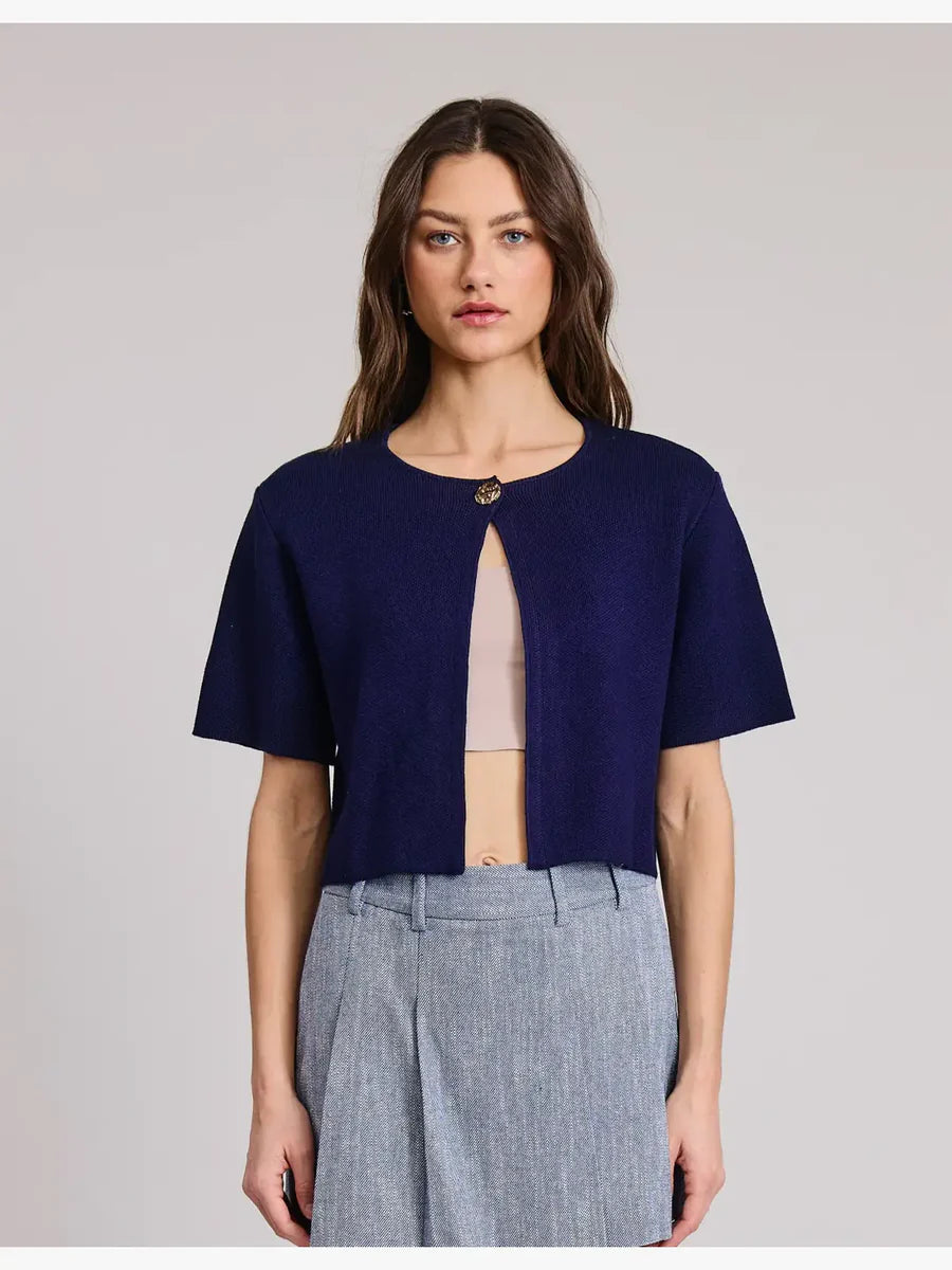 Flat White Priscilla Navy Short Sleeve Cardigan