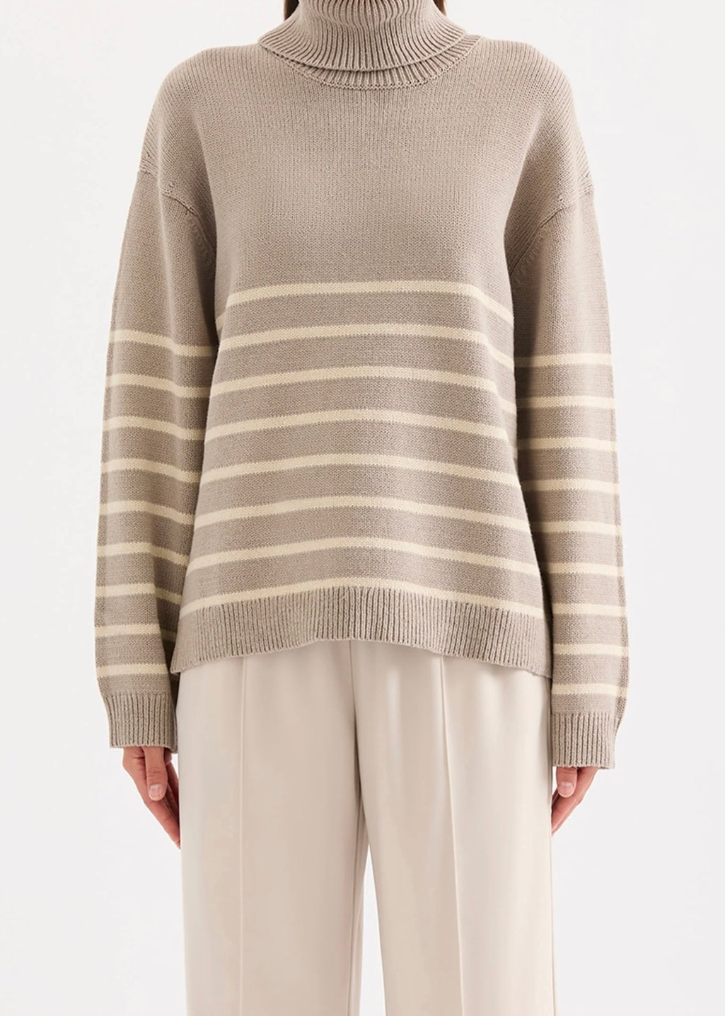 Venus Turtleneck Knit Mink Stripe