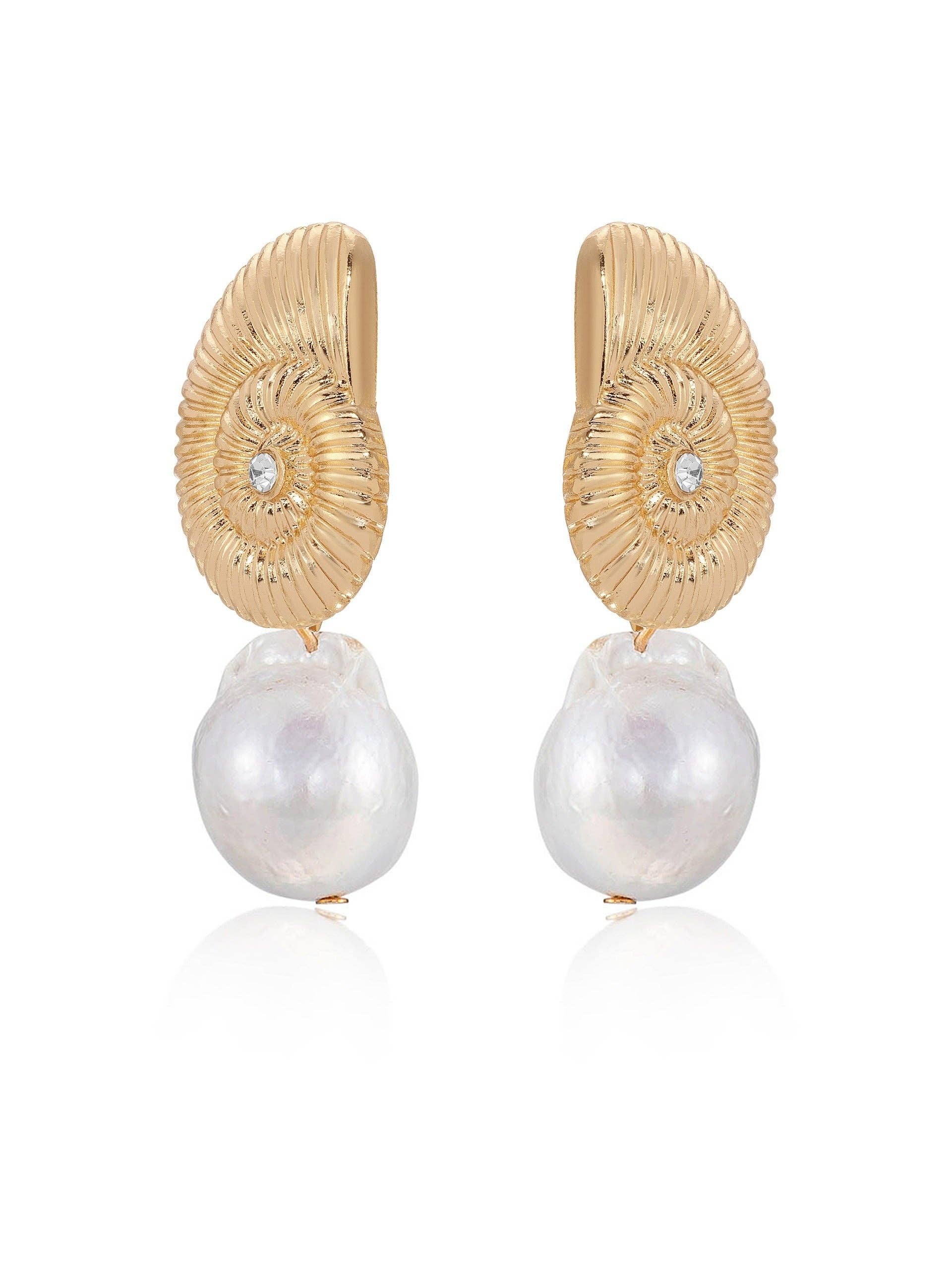 Nautilus Shell Freshwater Pearl Earrings
