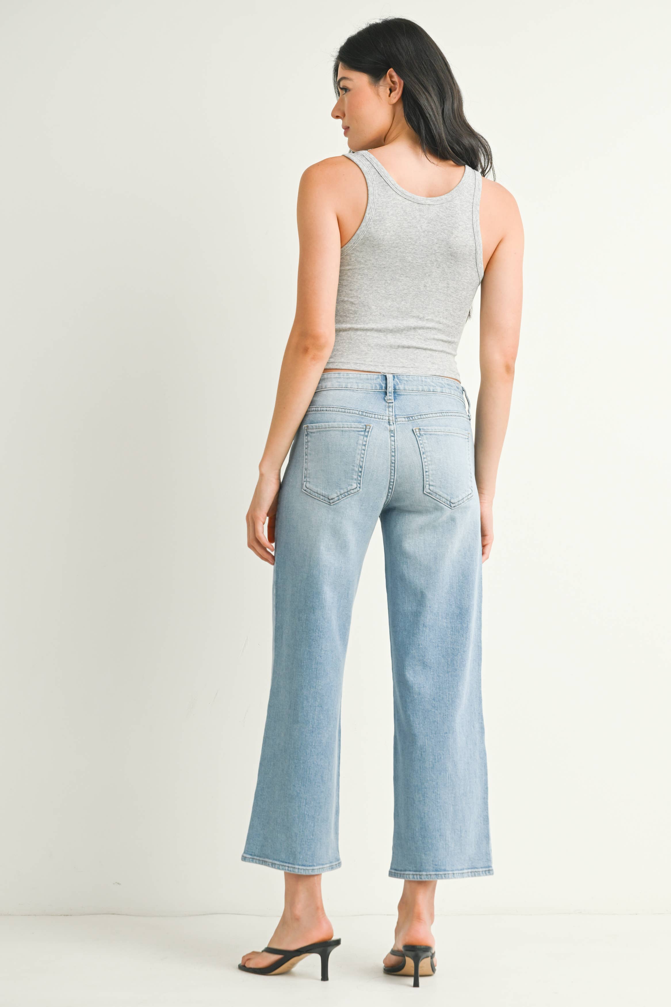 Eliza Mid Rise Slim Wide Leg Jeans
