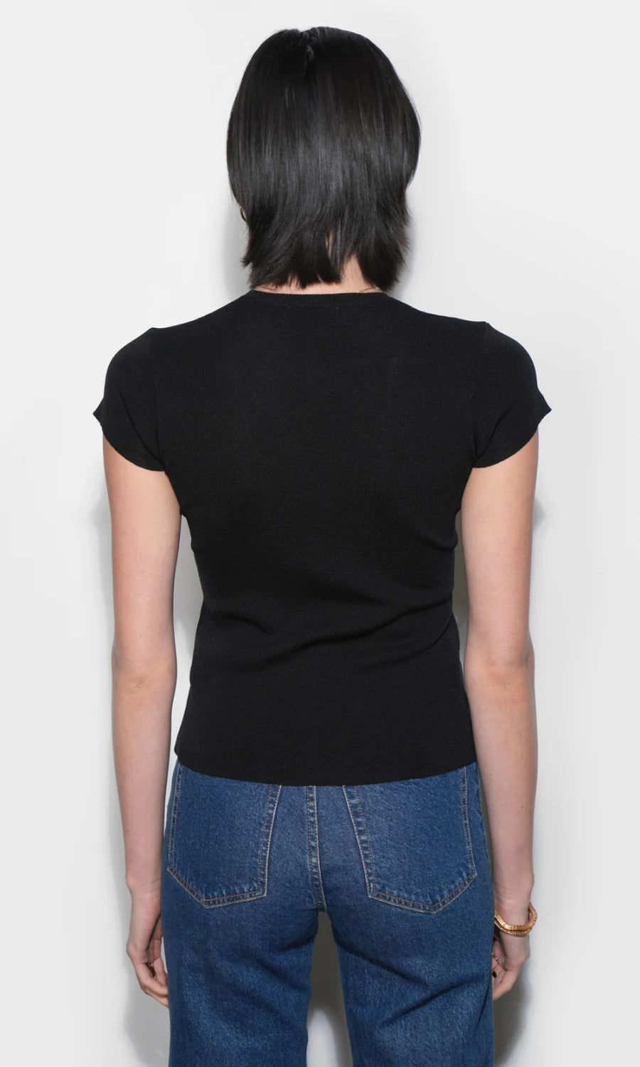 Greylin Vera Black Crew Neck Button Detailed Knit Top