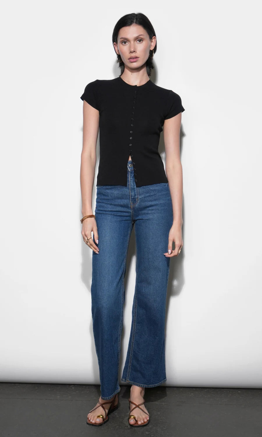 Greylin Vera Black Crew Neck Button Detailed Knit Top