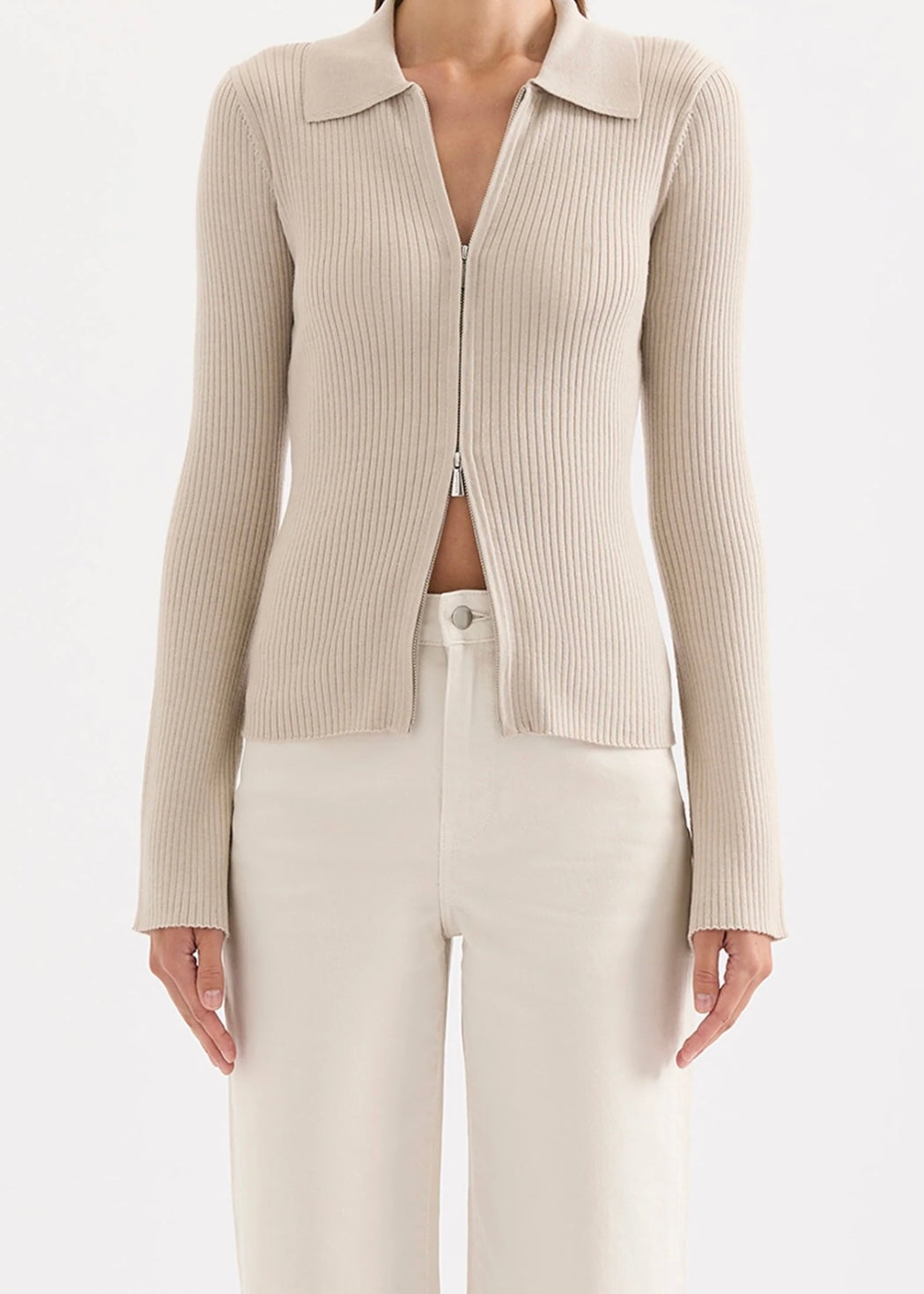Betina Zip Front Knit Mink