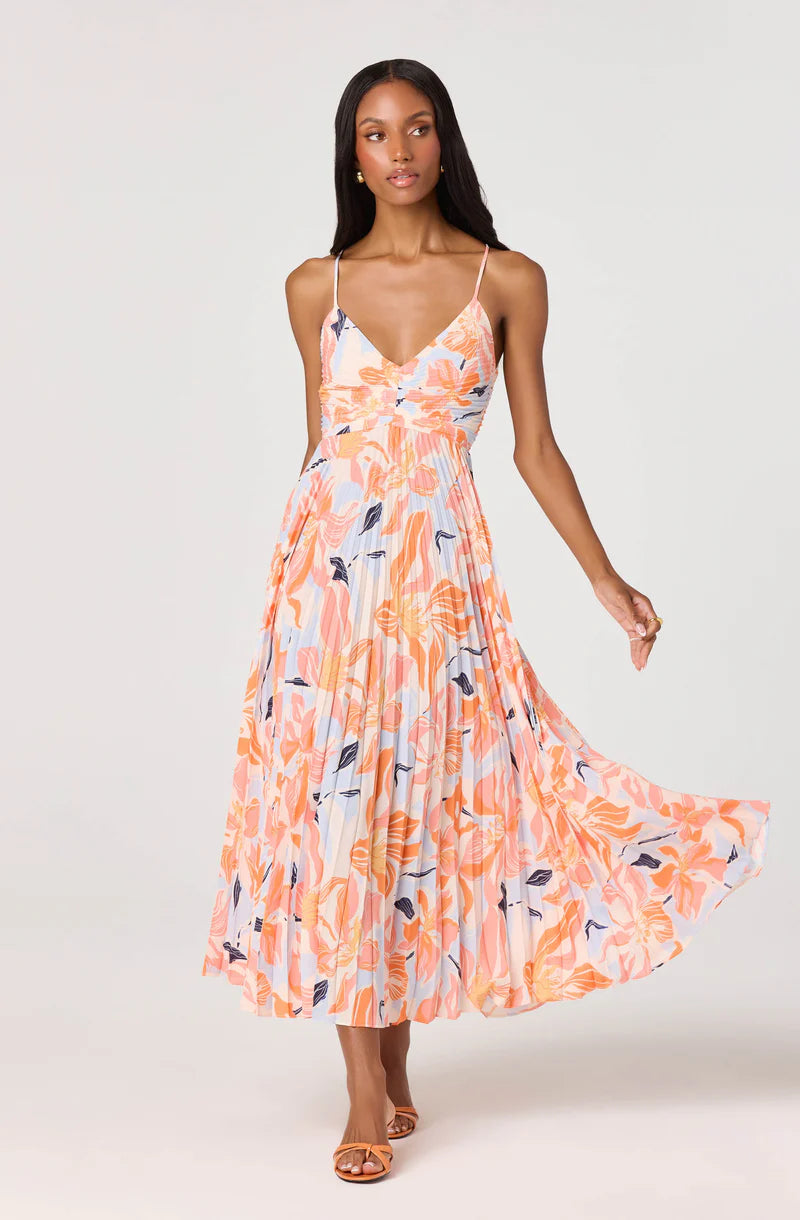 ASTR The Label Blythe Orange Blue Floral Dress