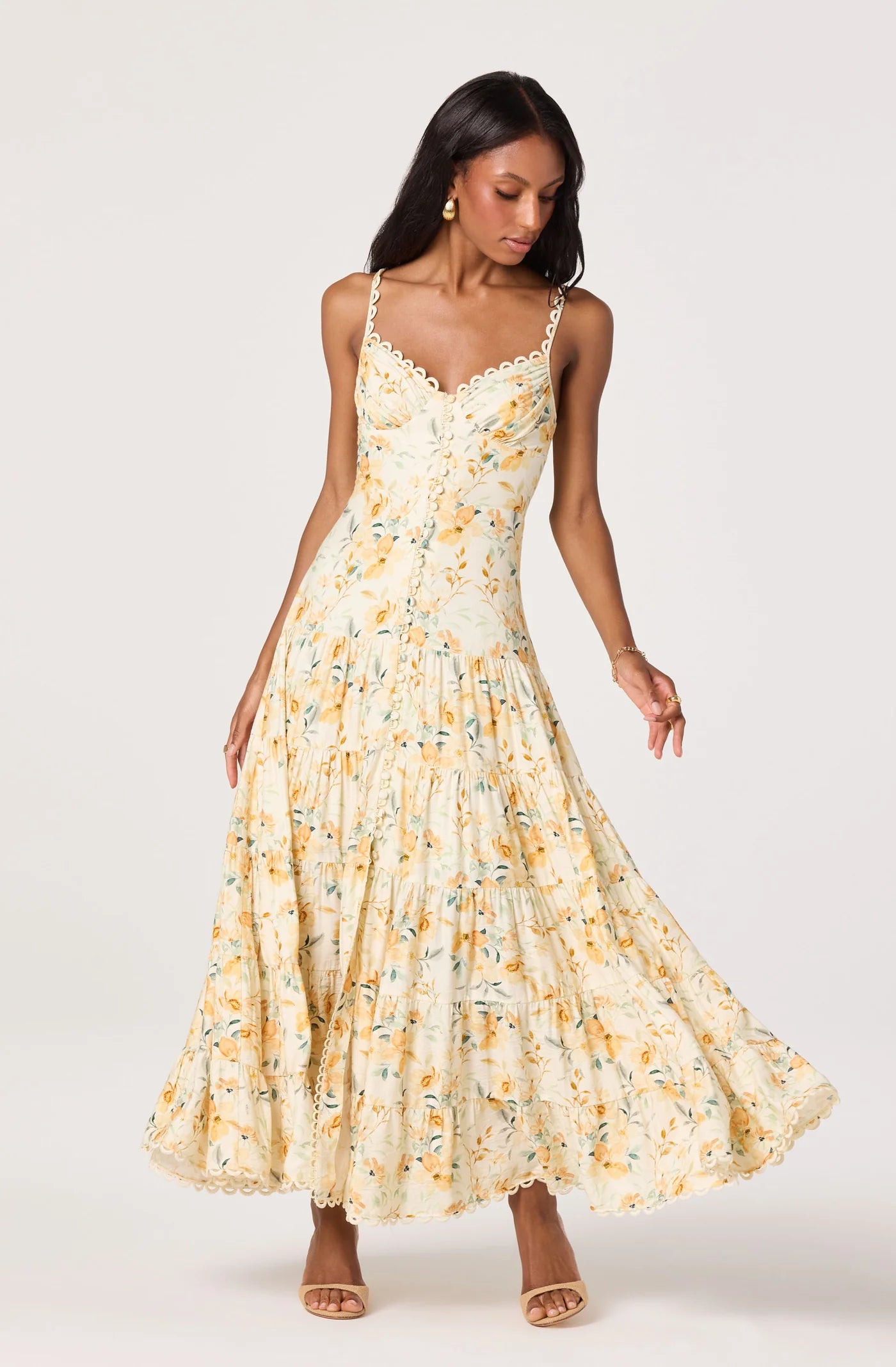 ASTR the Label Tazia Yellow Cream Floral Dress