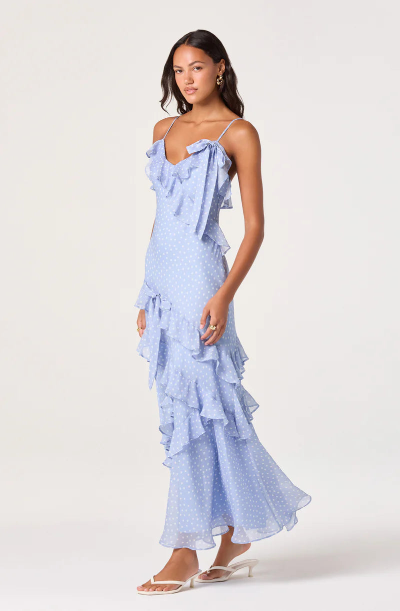 ASTR The Label Amiya Blue Polka Dot Dress