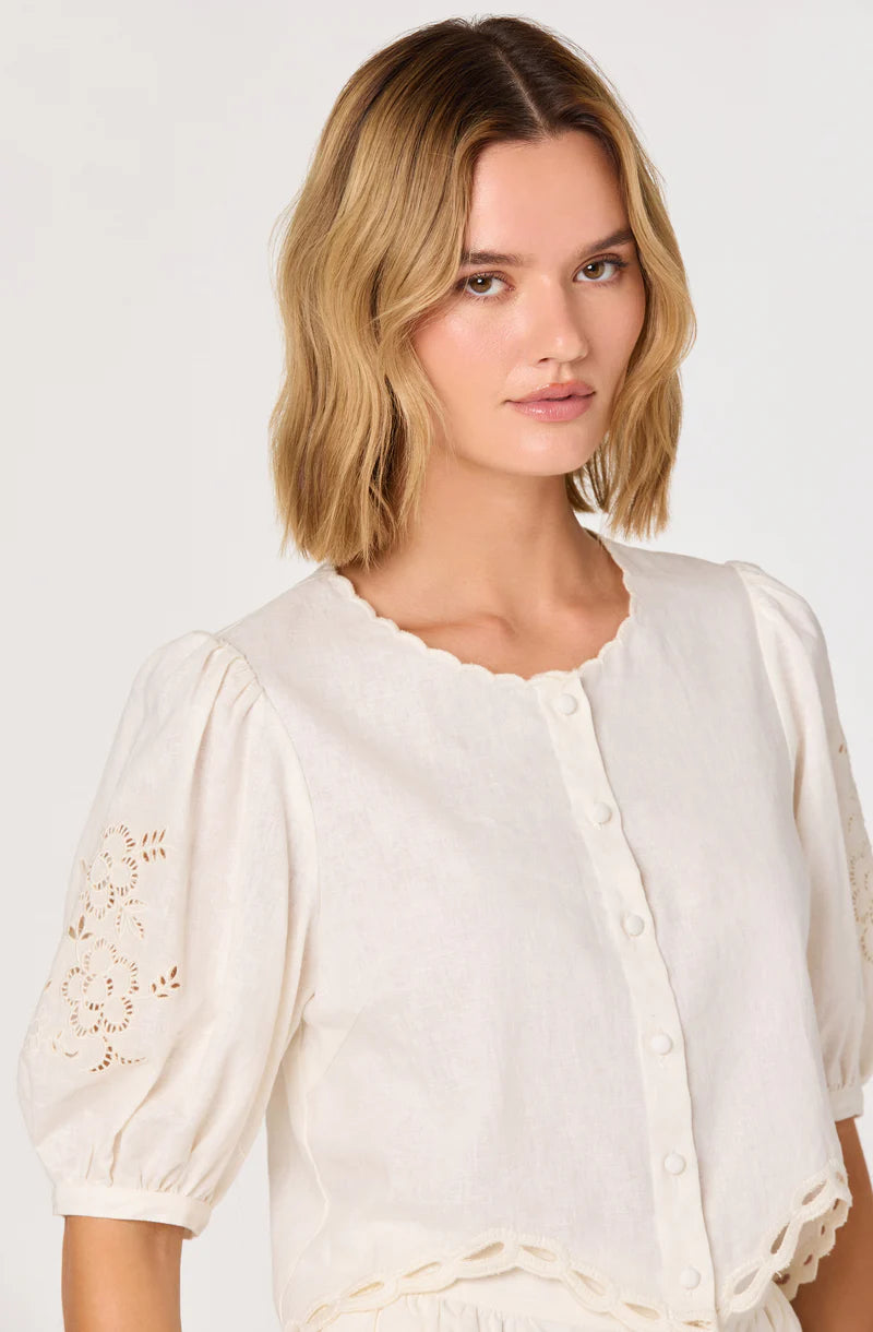 ASTR Joellyn Embroidered Puff Sleeve Top