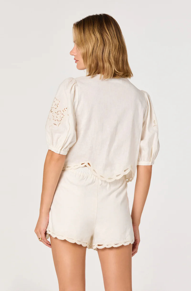 ASTR Joellyn Embroidered Puff Sleeve Top