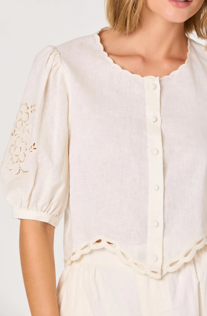ASTR Joellyn Embroidered Puff Sleeve Top