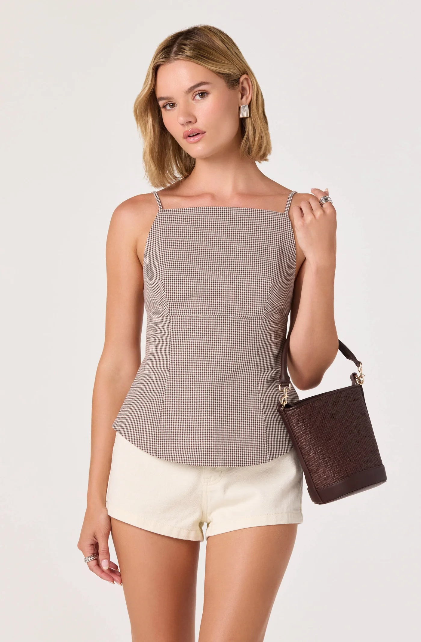 ASTR The Label Nora Gingham Open Back Top