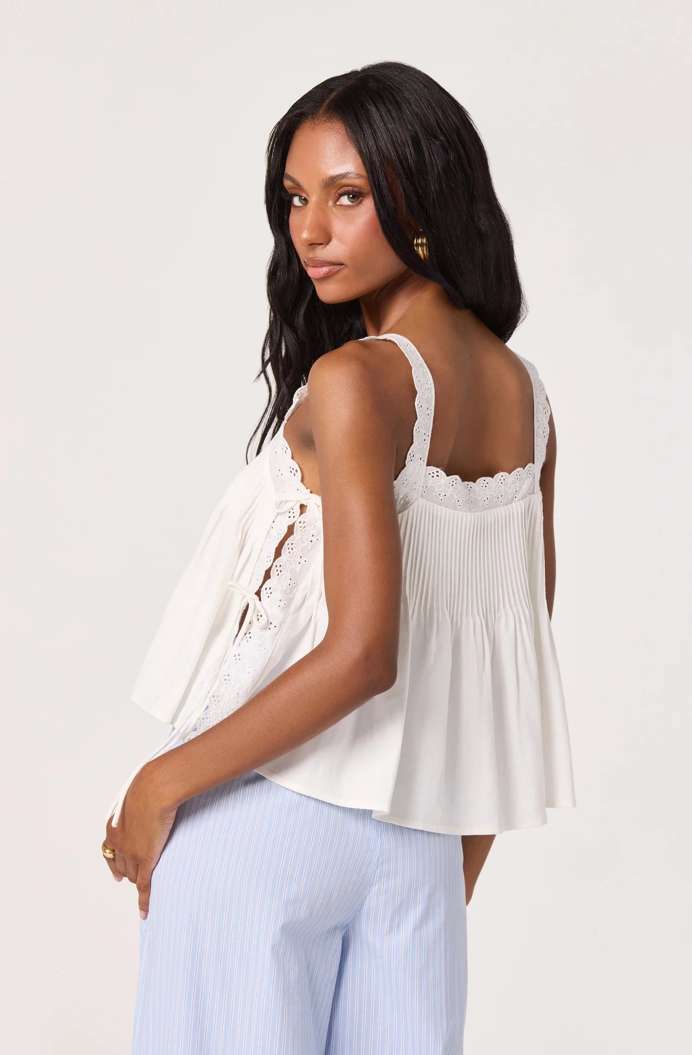 ASTR The Label Lori Eyelet Babydoll Top