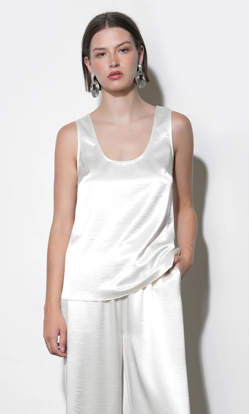 Greylin Ariana Easy Ivory Satin Sleeveless Top