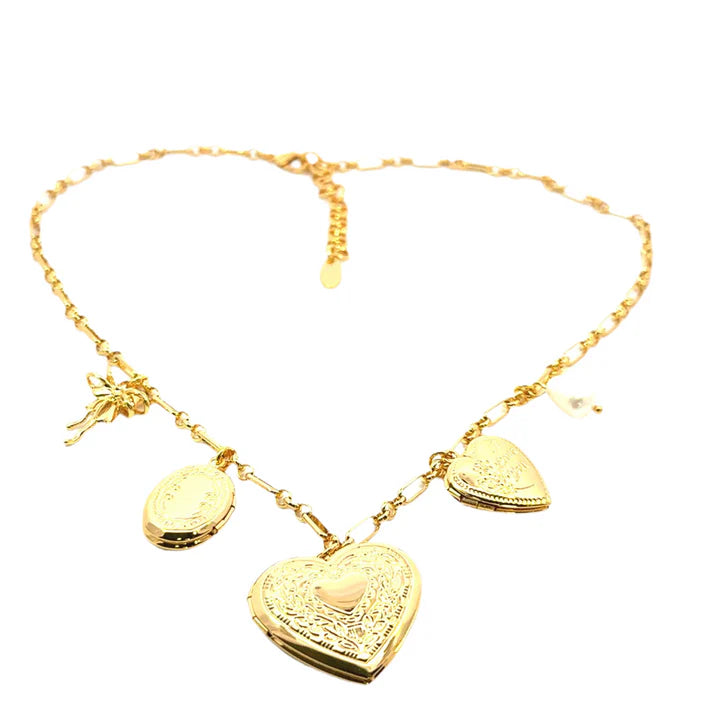The Heart Charm Locket Necklace | Gold Brass