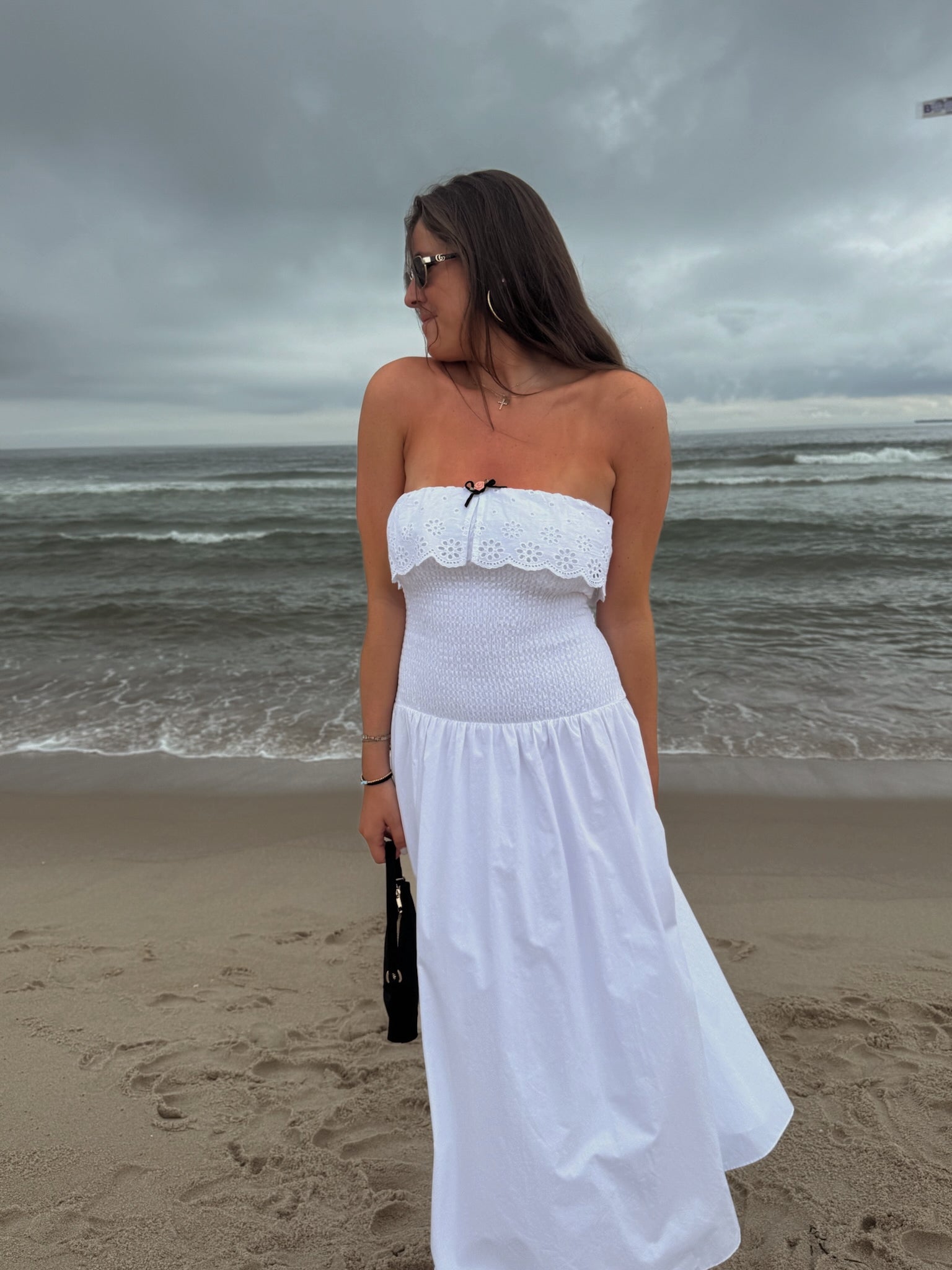 Rosebud Strapless Midi Dress | White Rosebud Strapless Midi Dress | White