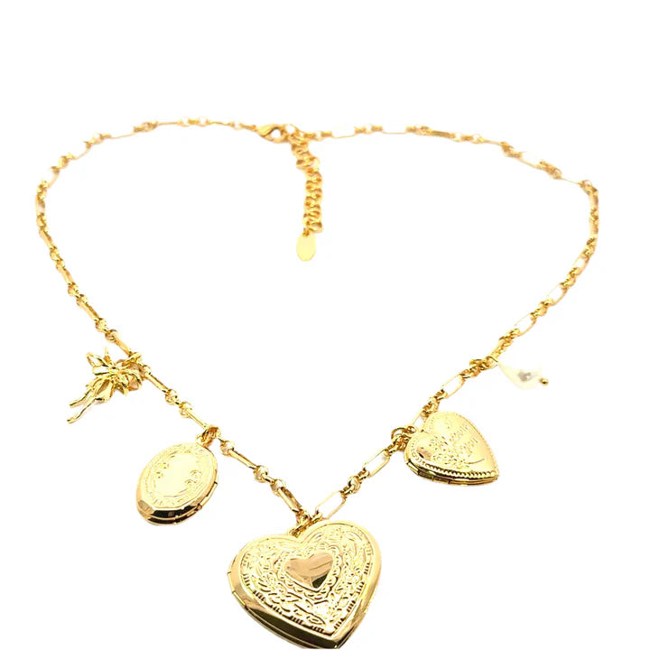 The Heart Charm Locket Necklace | Gold Brass