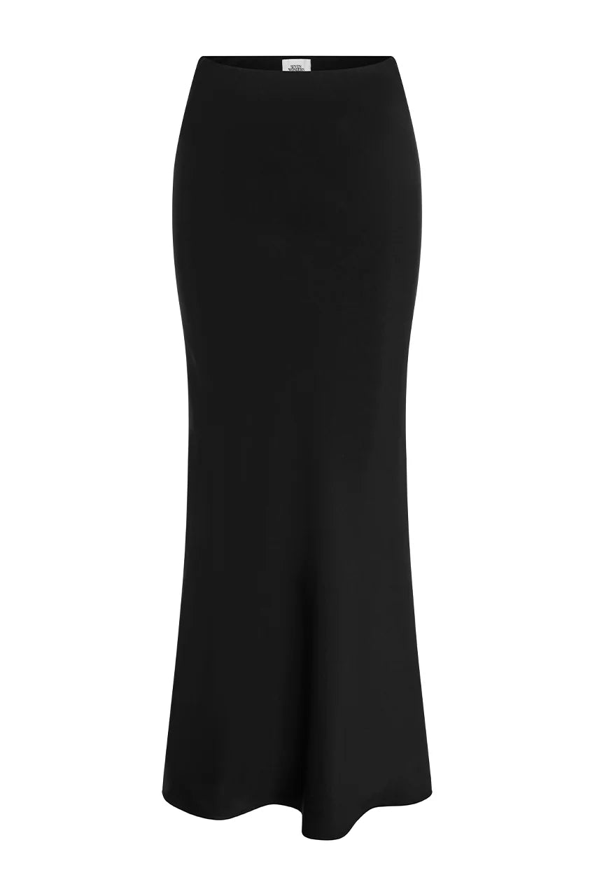 Elindra Black Satin Maxi Skirt